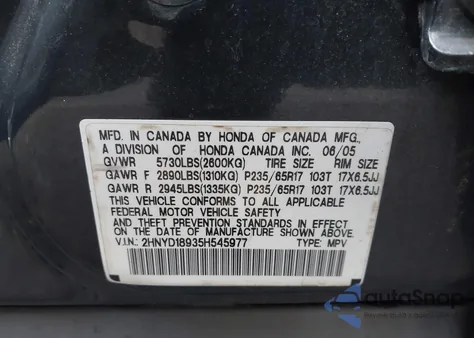 2005 Acura Mdx from USA, damaged, VIN 2HNYD18935H545977